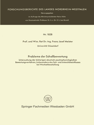 cover image of Probleme der Schallbewertung